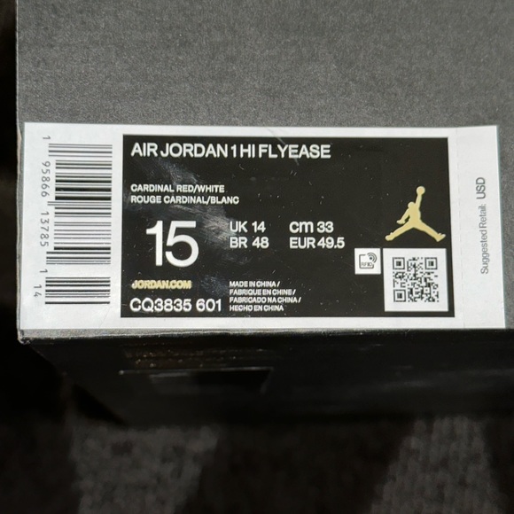 Jordan 1 High FlyEase Cardinal Red Men’s 15 - Picture 7 of 7